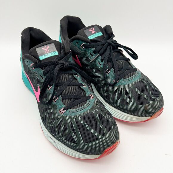 Nike Lunarglide 6 Women’s 8.5 Black Green Pink Running Shoe 654434-002 - Picture 2 of 14